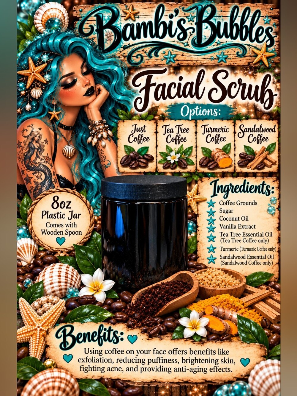 Made to Order!Hand Crafted Coffee Facial Scrub 8oz Assorted Blends